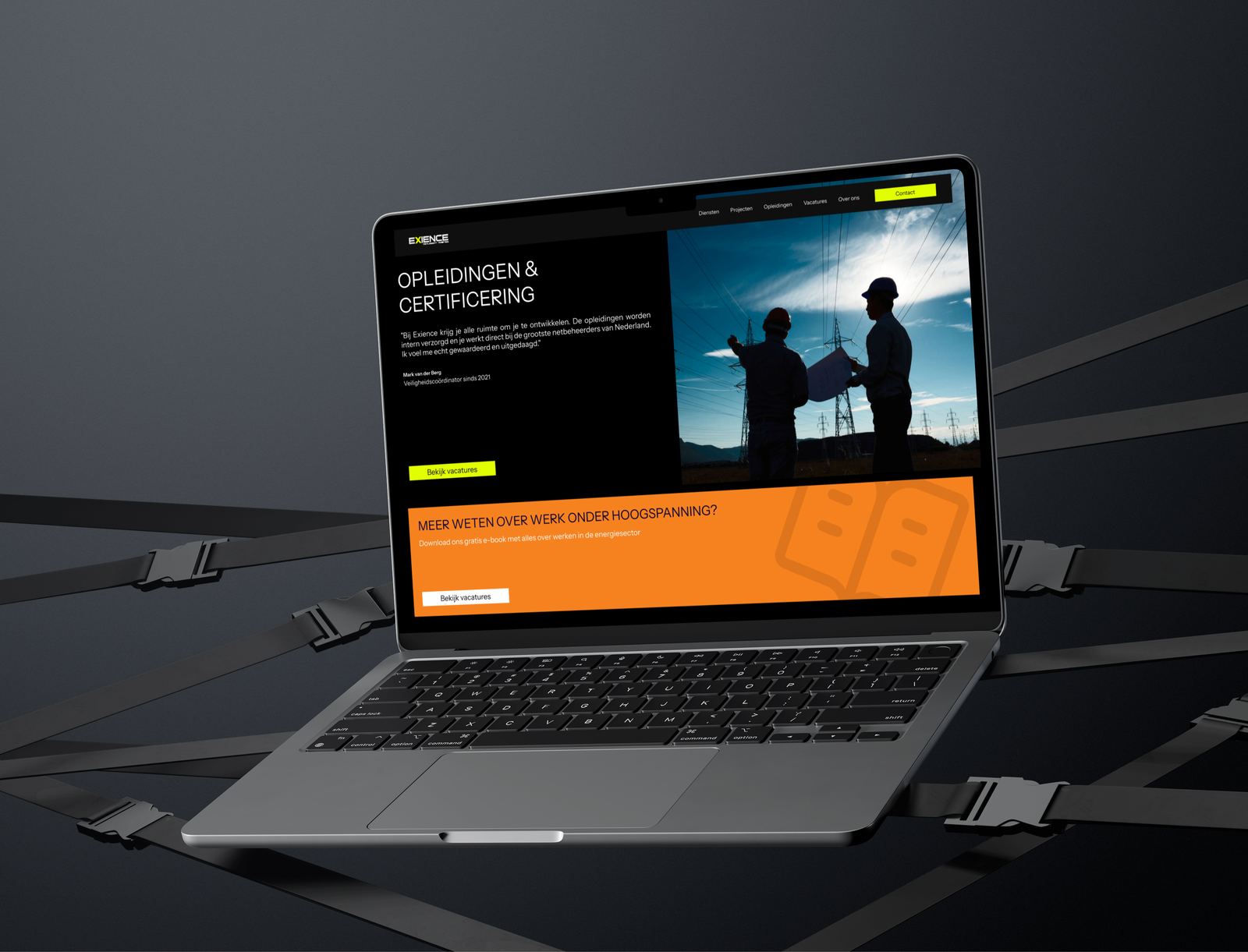 Exience training and certification page laptop mockup