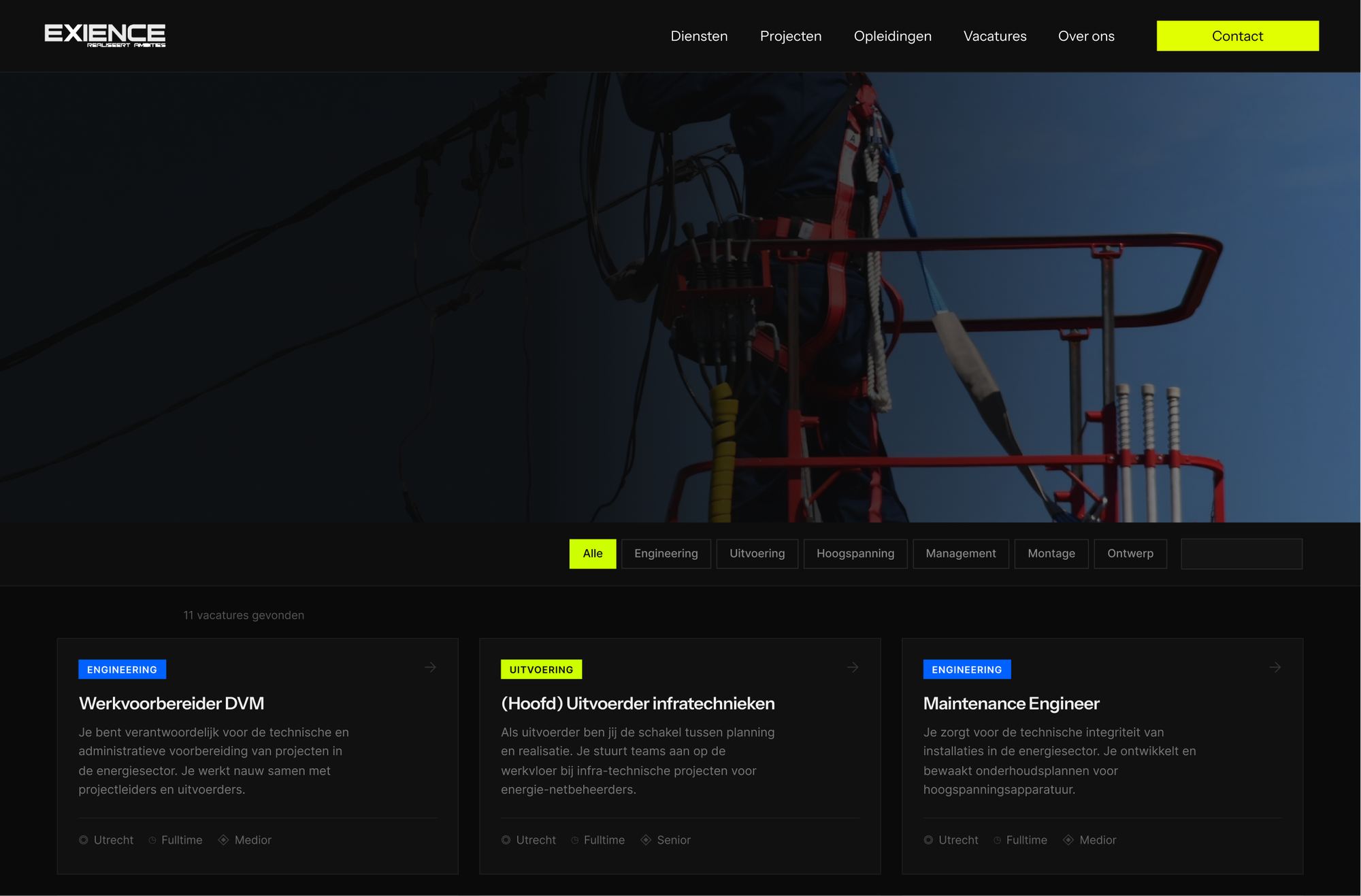 Exience vacancies page desktop screenshot