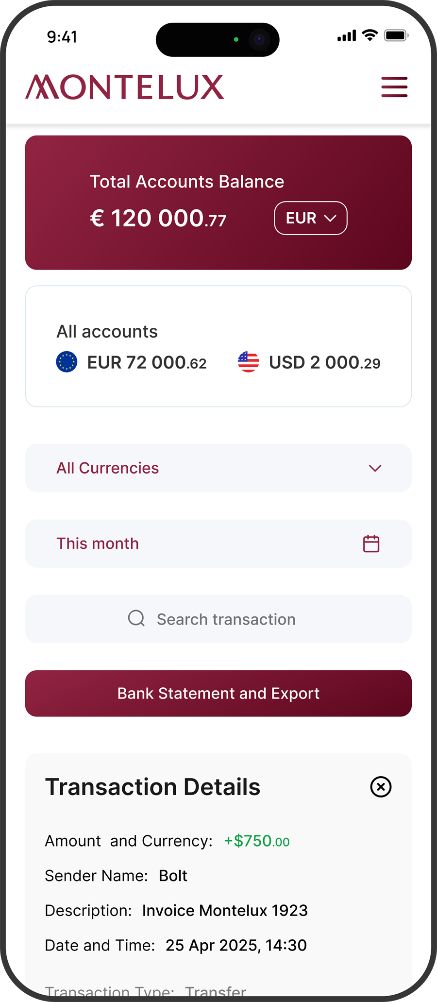 montelux login screen mobile screenshot 2