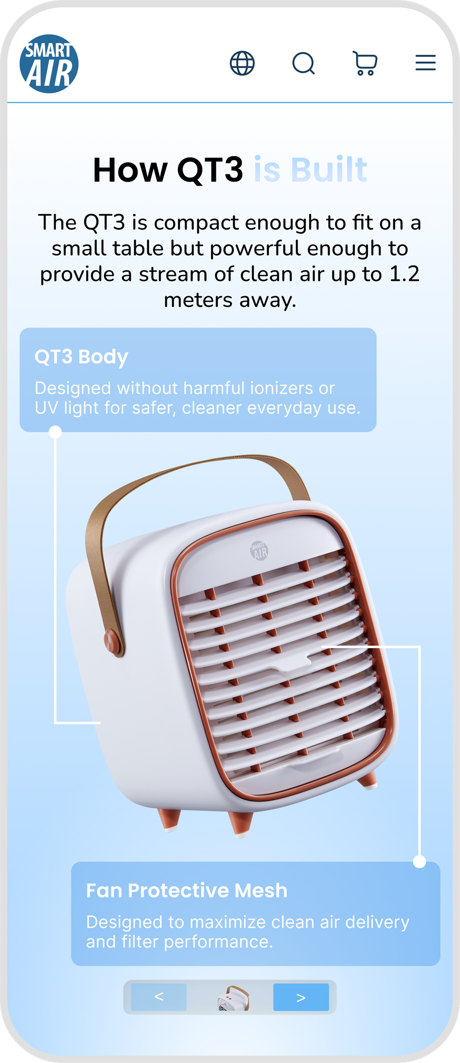 Smart Air QT3 landing page mobile screenshot 3