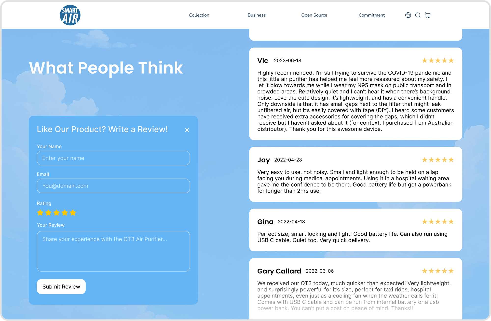 Smart Air QT3 landing page desktop screenshot 6